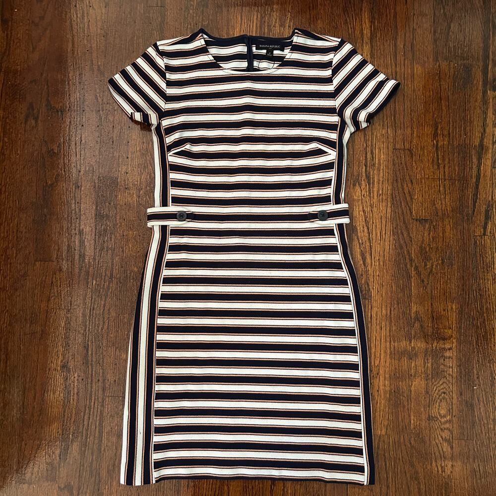 Banana Republic Preppy Striped Nautical Navy White Dress Women Size 4